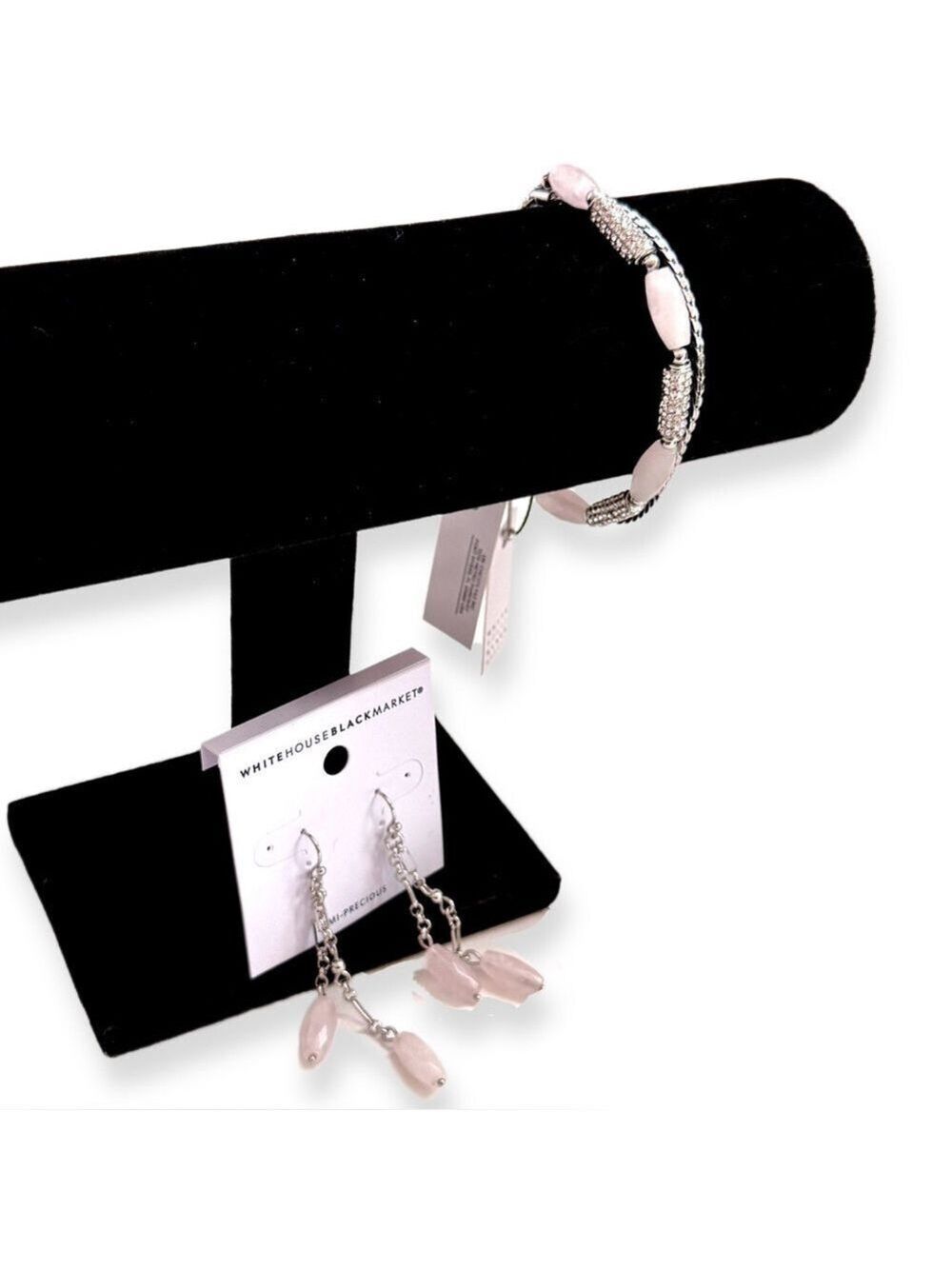 White House Black Market Rose Quartz Bracelet Earrings Set - Picture 5 of 7
